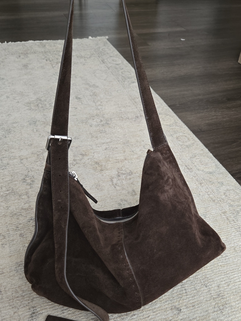 Massimo Dutti Slouchy Brown Suede Bag Adjustable Strap